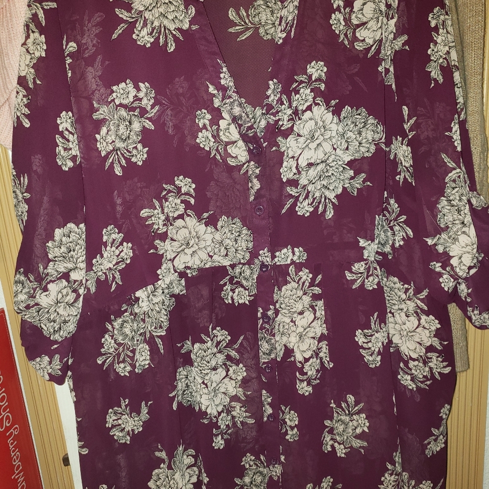 torrid Plum Floral Button-Front Top